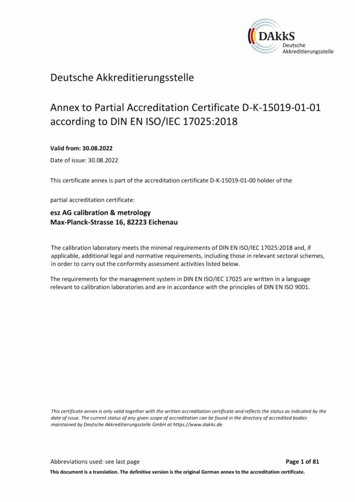 Annex to partial accreditation certificate